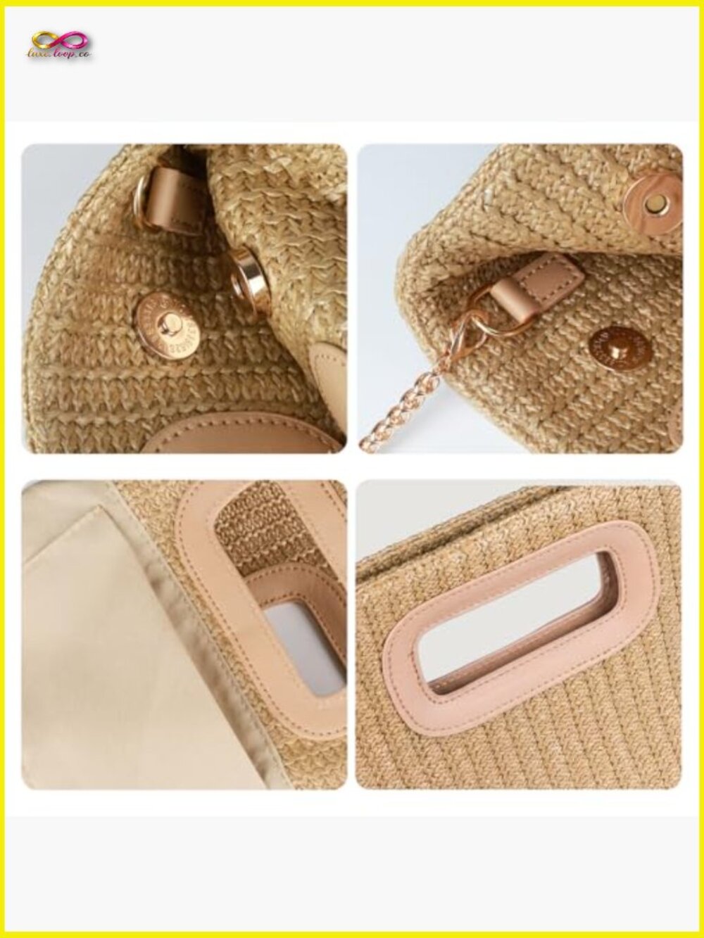Woven Straw Clutch Purse with Gold Chain Evening Shoulder Crossbody Bag - Picture 6 of 6